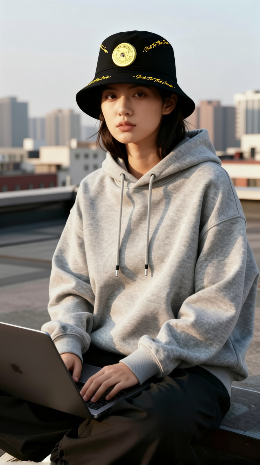 <StickToTheCode> Fractal Bucket Hat, Black, worn